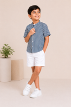 Navy Blue Striped Shirt & Shorts Set