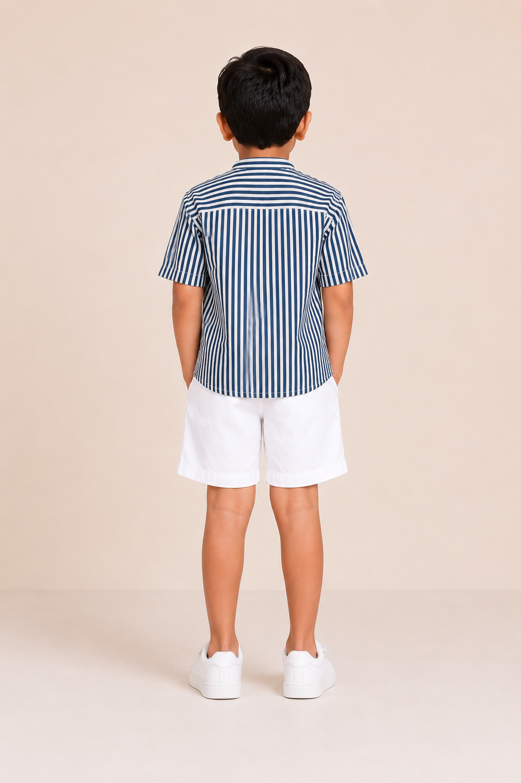 Navy Blue Striped Shirt & Shorts Set