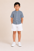 Navy Blue Striped Shirt & Shorts Set